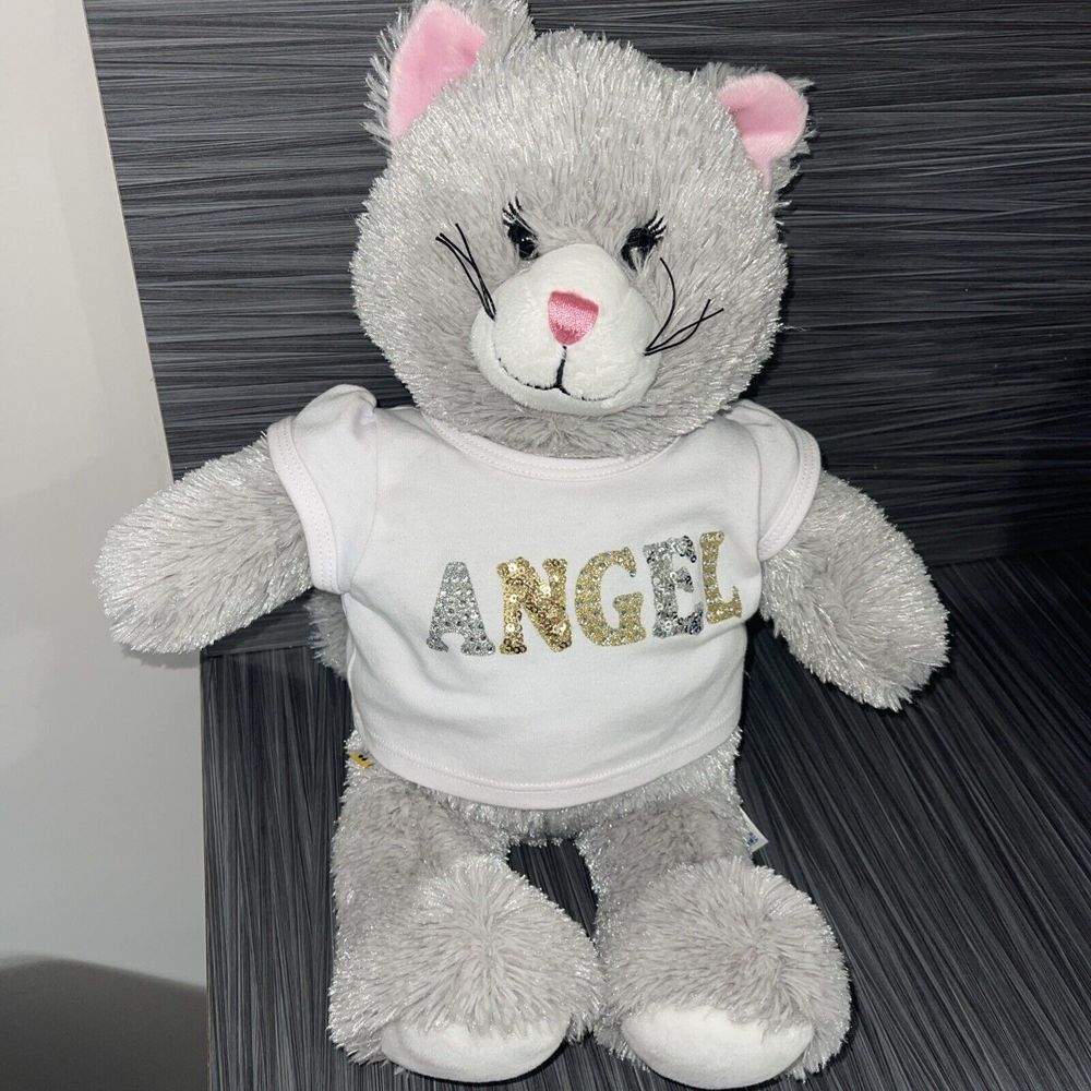 Build a Bear Workshop BABW plush Grey gray Kitty Cat pink nose ears 17"